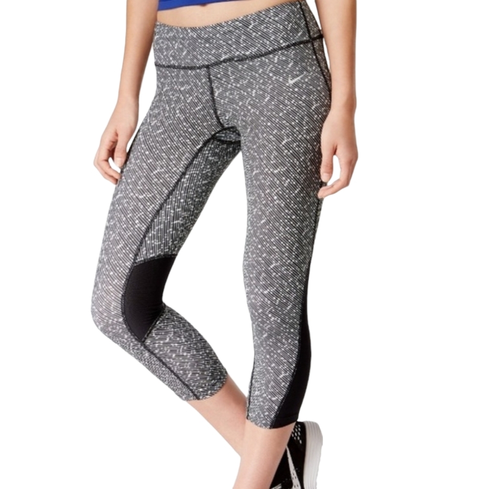 Nike Womens Dri-Fit Meteor Printed Running Capri Pocket Black 749458-100 Medium